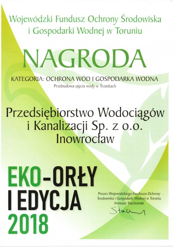 Na obrazku widać dyplom EKO-ORŁY i Edycja 2018